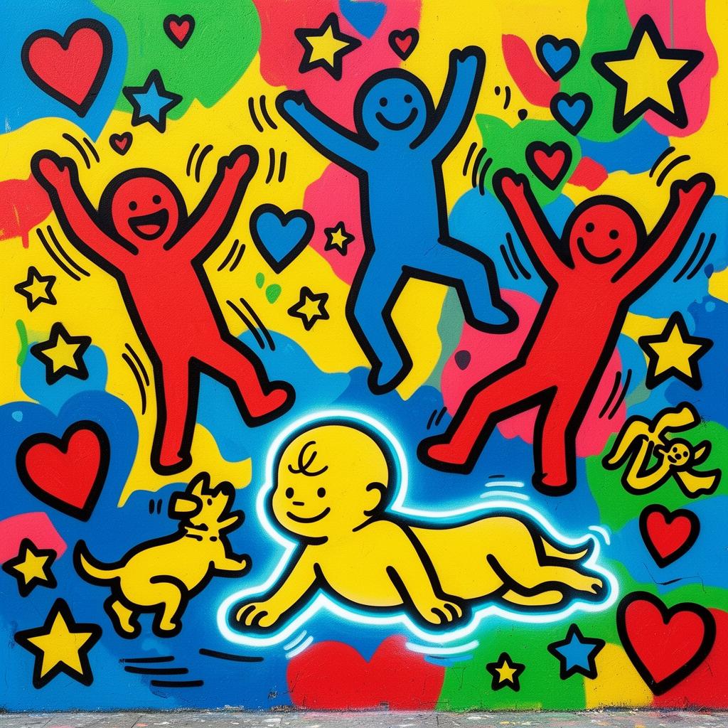 Illustration in the spirit of Keith Haring's dancing figures